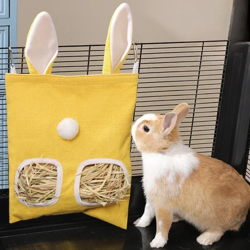 Alimentador de heno con Orejas de conejo, bolsa colgante, bolsa de alimentación de conejito, soporte de almacenamiento de 2/3 agujeros para hámster, Chinchilla, conejillo de indias, mascotas pequeñas - imagen 2
