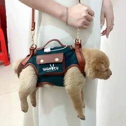 Portabebés y arnés para mascotas 2 en 1, elegante arnés verde con juego de correa para perros pequeños, bolsa transportadora para mascotas de lado suave, arnés elevador para mascotas