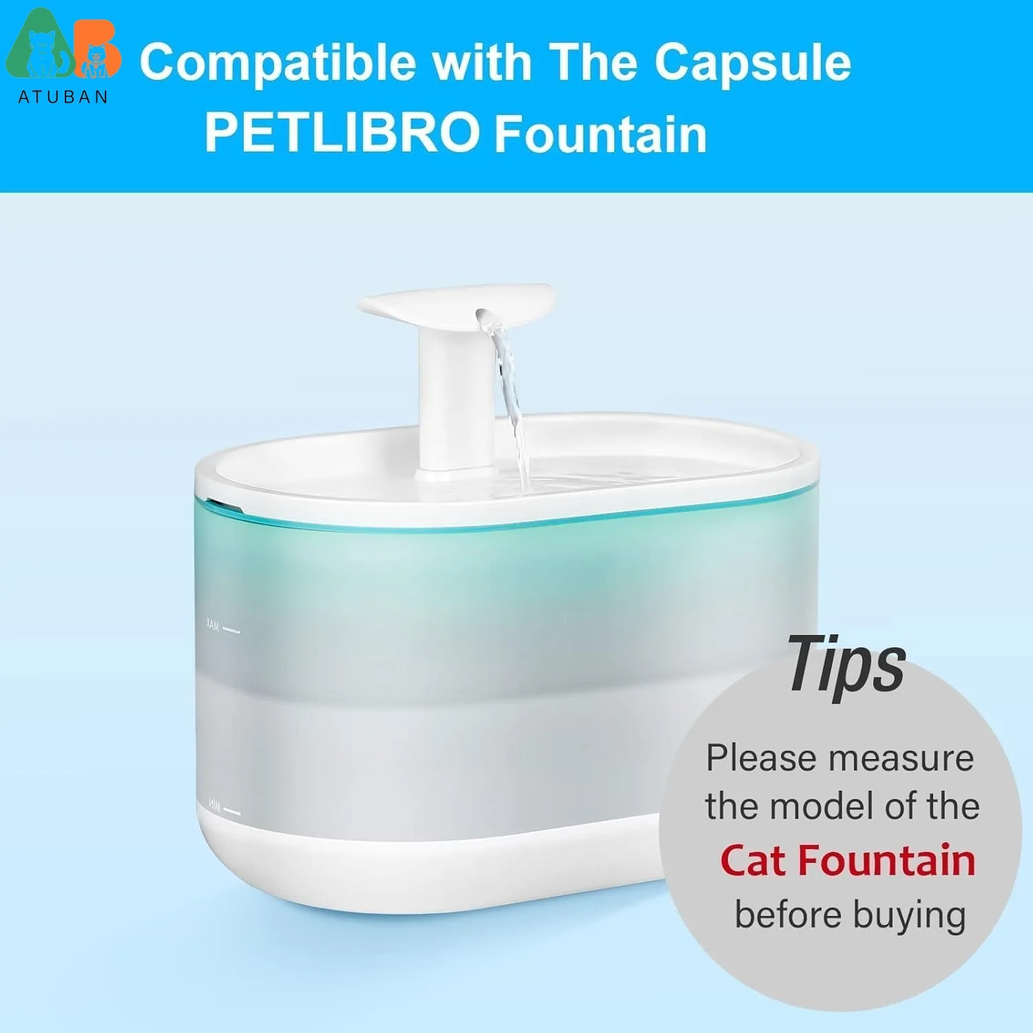 ATUBAN Filtros de fuente para gatos de repuesto compatibles con fuente para mascotas con cápsula PETLIBRO, dispensador ultra silencioso sin BPA de 71 oz/2,1 L - imagen 3