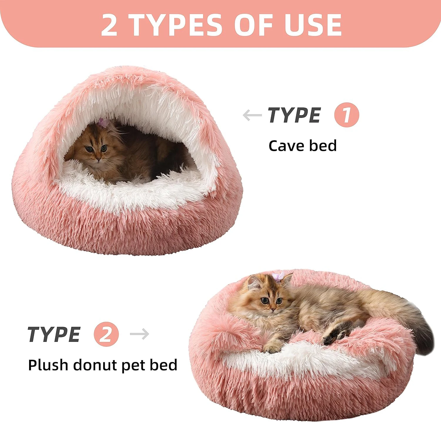 Cat Bed Round Fluffy Hooded Cat Bed Cave Cat Bed Donut for Indoor Cats,Calming Dog Cat Beds for Small Medium Dog Cat - imagen 4
