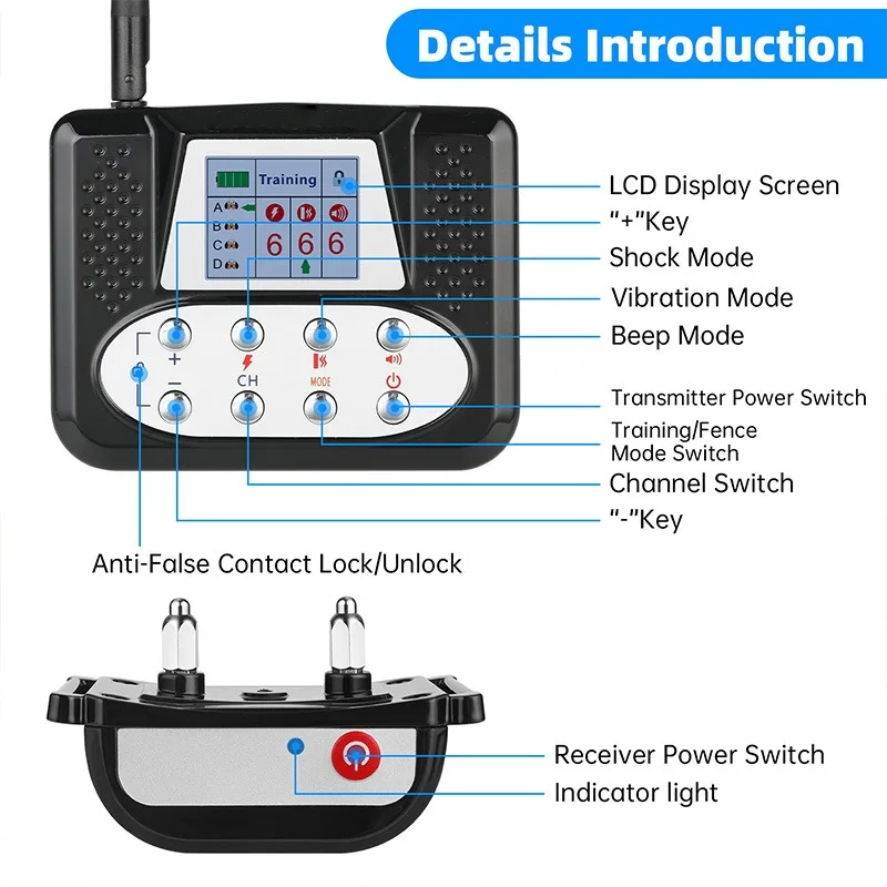 Collar de entrenamiento eléctrico para perros, inalámbrico, de larga distancia, con Control remoto, resistente al agua, recargable, ajustable - imagen 5