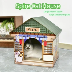 Casa con rascador de cartón corrugado para gatos adultos