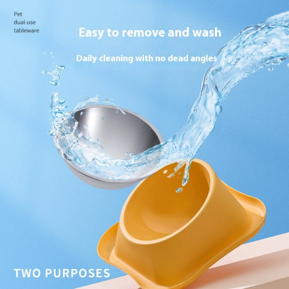Cuenco de acero inoxidable para mascotas, antideslizante, antipunta, doble, individual, elevado, plato de agua para alimentos, duradero, fácil de limpiar, alimentador para mascotas - imagen 2