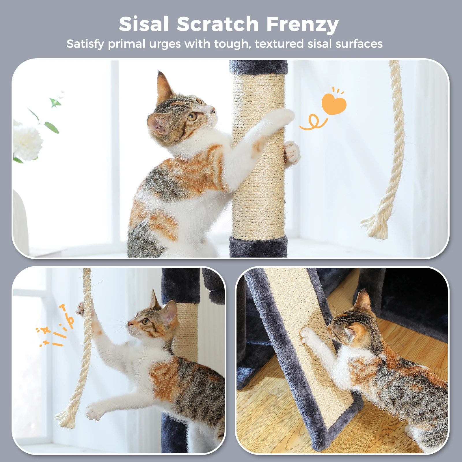 Torre de árbol para gatos de varios niveles con postes rascadores de Sisal y almohadilla, percha superior suave, Condo grande para rascadores de gatos de interior, juguetes para gatos - imagen 3