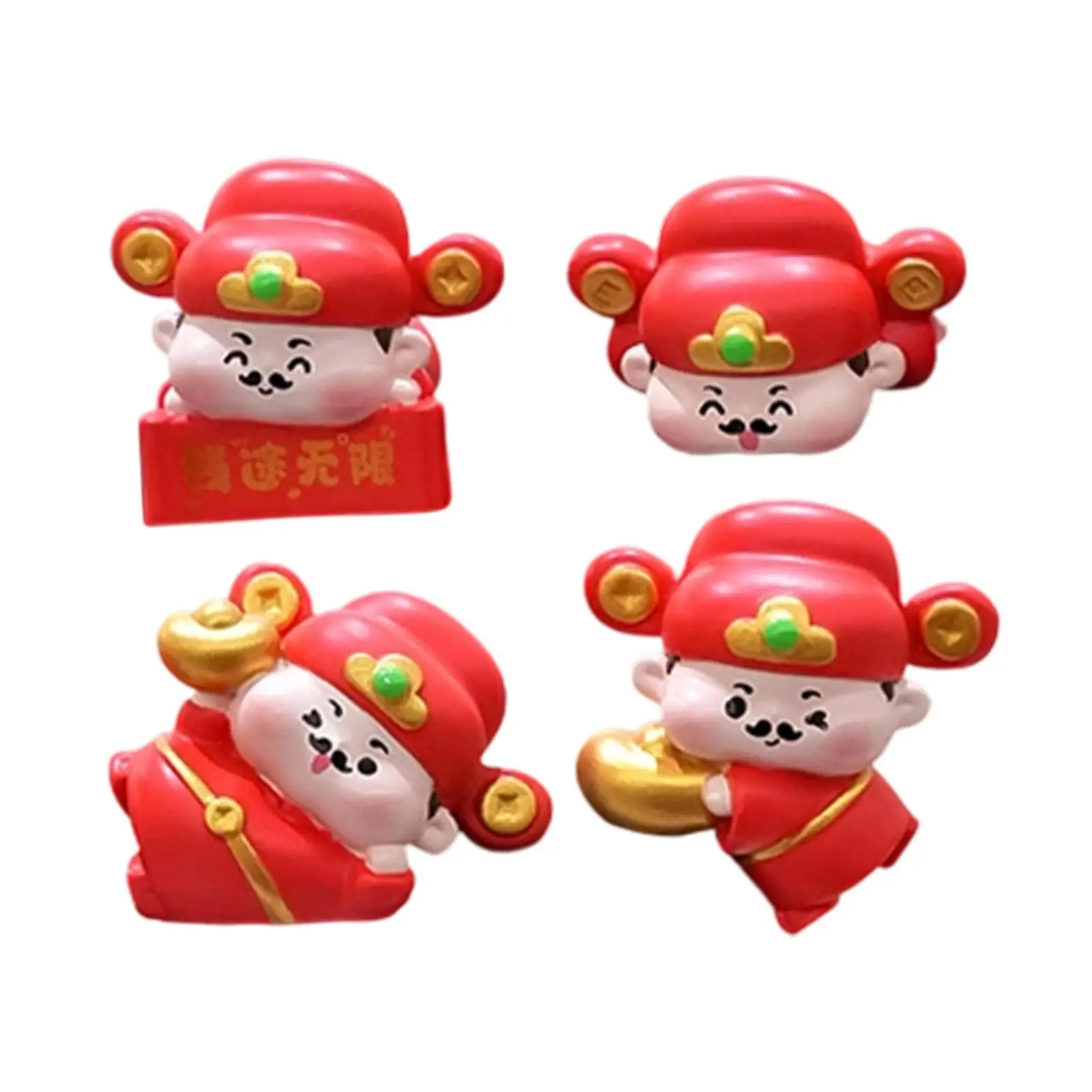 4 Pieces Mini God of Wealth Statues Creative Funny Small Sculptures Computer Monitor Decoration Ornaments for Desk Home Desktop