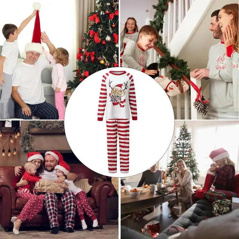 Conjunto de ropa familiar a rayas rojas y blancas para niños, pijama de Feliz Navidad, conjuntos de pijamas a juego para bebés, ropa para niños - imagen 2