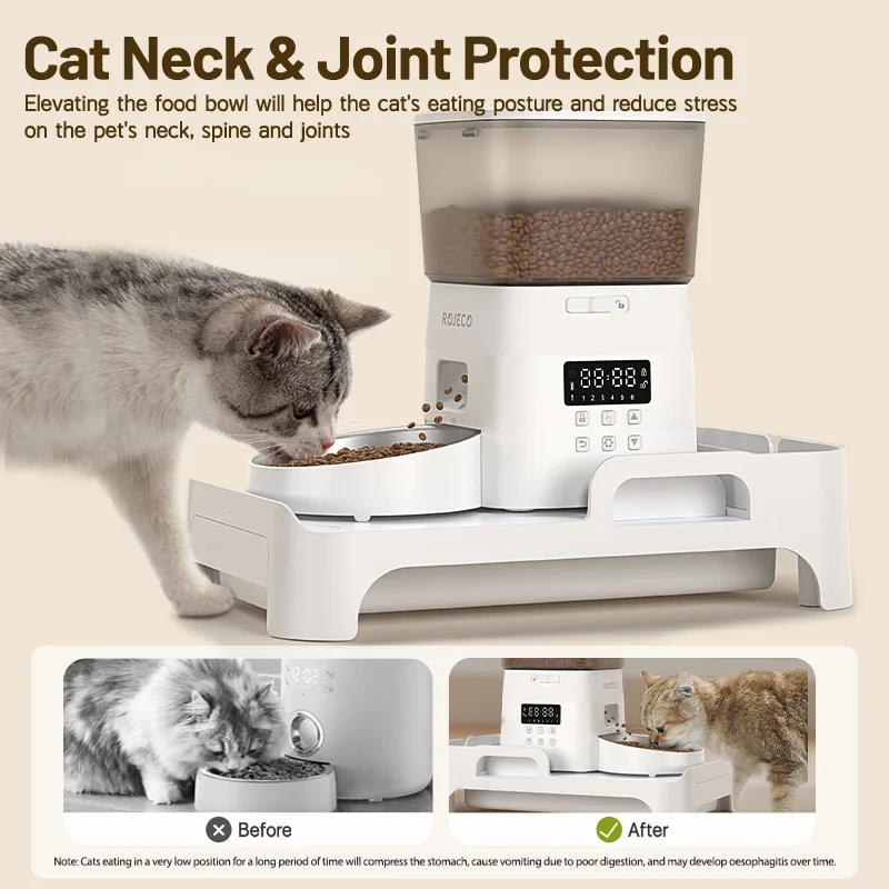 ROJECO-comedero multifunción con soporte elevado, dispensador de comida de tazón individual y doble para mascotas, tamaño de altura ajustable para alimentador de perros y gatos - imagen 4