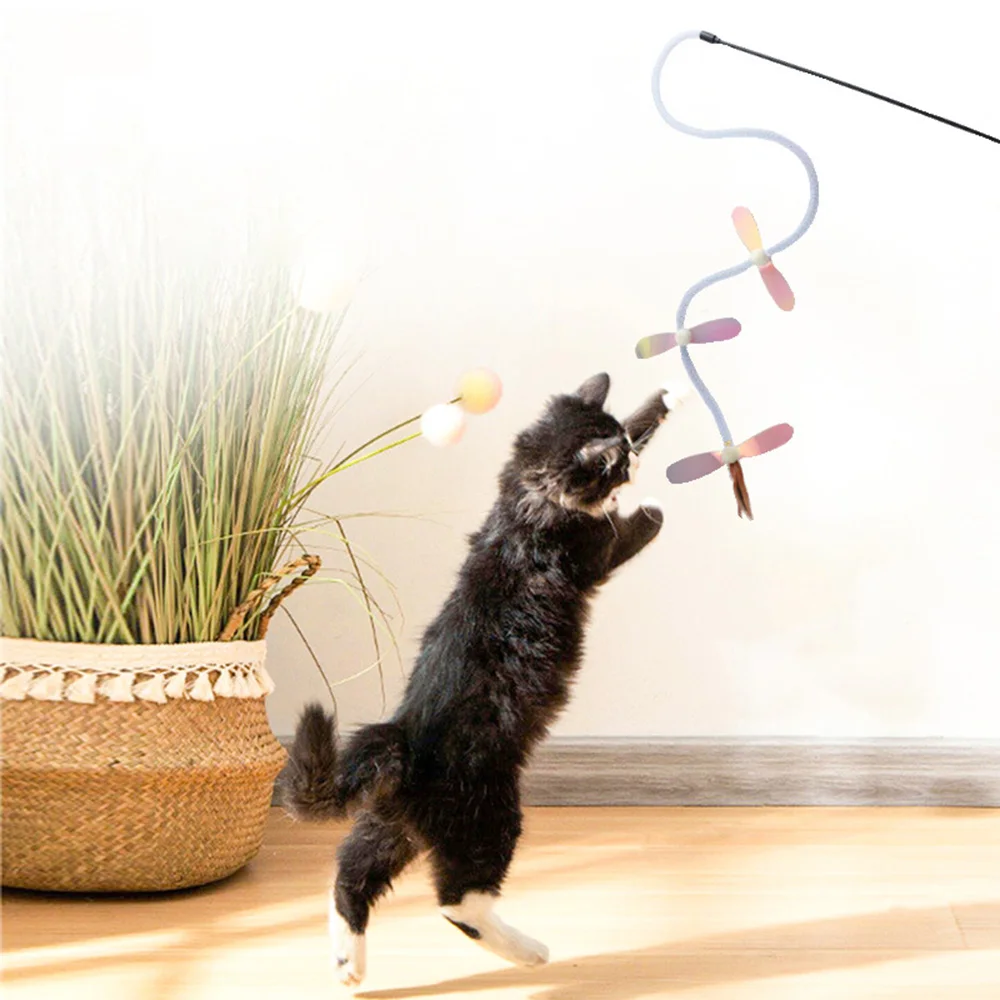 Varita rompecabezas para gatos con forma de libélula y lentejuelas, manguera creativa, combinación de luz y colores, juguete interactivo de juego automático para gatos, - imagen 5