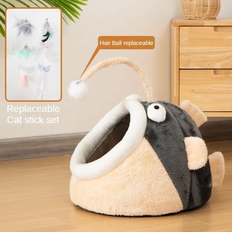 Cama tipo farol para gatos, cesta cálida para mascotas, cojín acogedor para tumbona, tienda de campaña, cueva muy suave y lavable - imagen 4