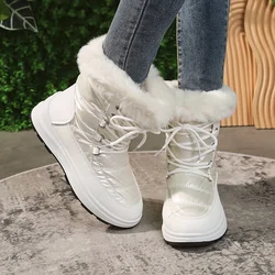 Botines de piel sintética para mujer, botas de nieve impermeables con plataforma gruesa, botas cálidas de felpa gruesas plateadas para invierno, zapatos para mujer 43