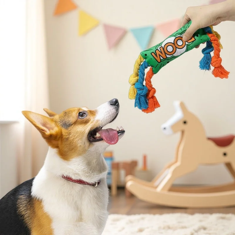 Juguete para masticar con cuerda de algodón arcoíris: cuerda dental anudada no tóxica para masticadores agresivos, juego interactivo y limpieza de dientes - imagen 3
