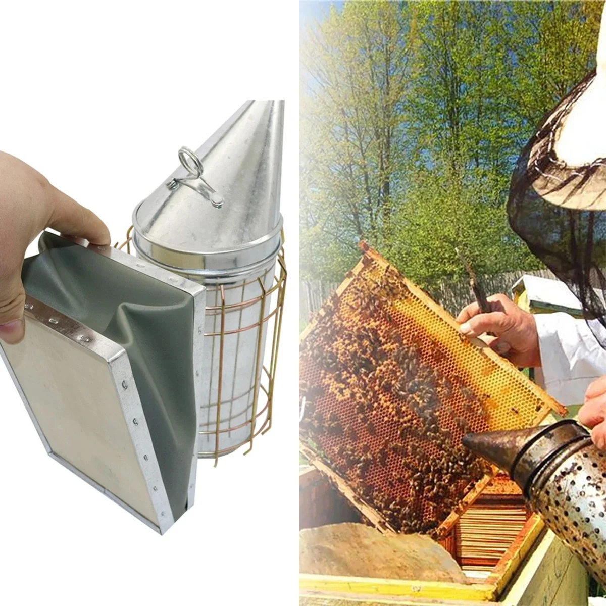 Pulverizador de humo de acero inoxidable, ahumador de abejas, apicultor, equipo de apicultura de abeja ahumada dedicado, herramienta de apicultura - imagen 2