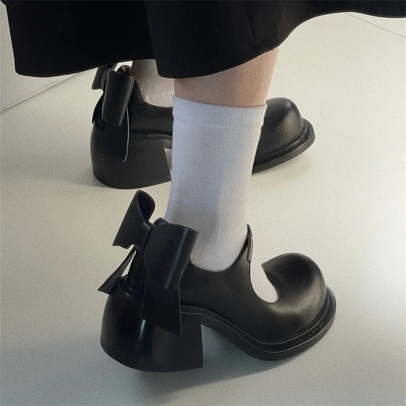 Zapatos de mujer de estilo dulce y bonito, zapatos Mary Jane con nudo de mariposa y tacón crudo para mujer, talla grande 35-43, correa con hebilla, calzado joven para mujer - imagen 3