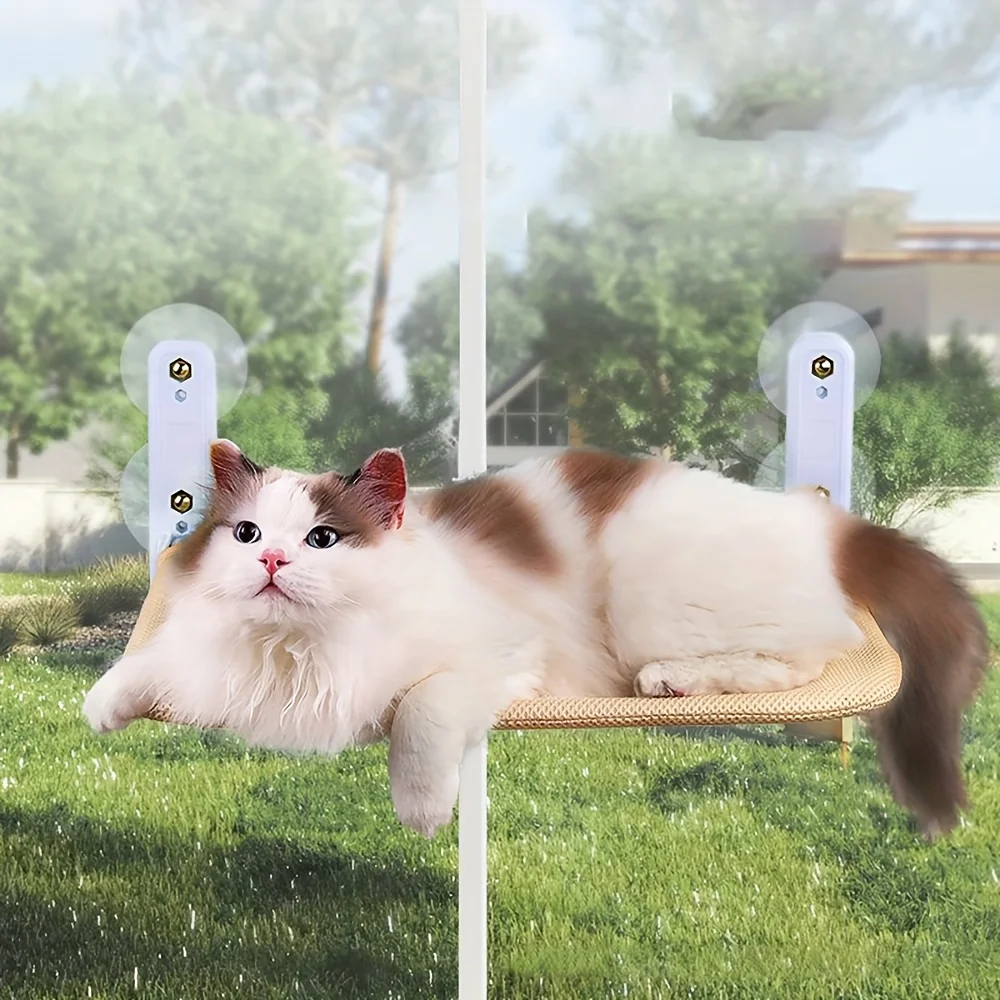 Hamaca acogedora para ventana de gato, hamaca acogedora de poliéster para gatos, cama de percha para ventana para tomar el sol montada en la pared con fuertes ventosas, - imagen 5