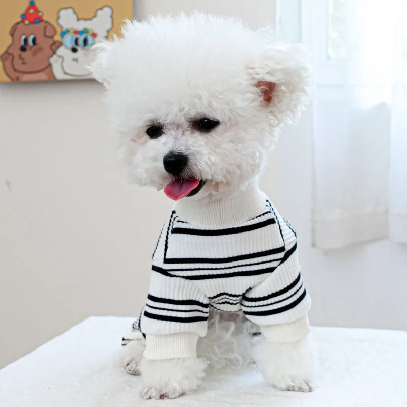 Pijama para perro y gato, Mono Blanco y negro con capucha y rayas de 4 Patas, ropa para perros pequeños, Mono para cachorro, pijama PJS # L - imagen 4