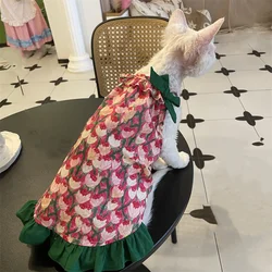 Falda de encaje de algodon floral rojo para gatos Devon Rex y Sphynx