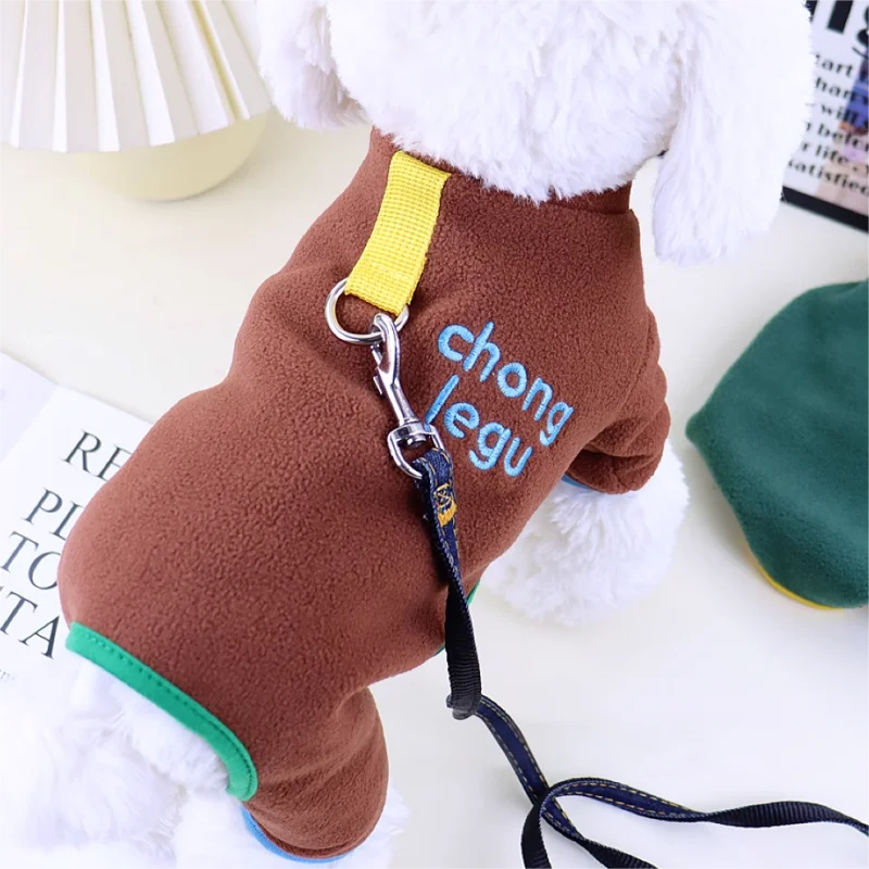 Ropa de cuatro patas para perros, monos con Bordado de letras para perros, pijamas de felpa para cachorros, monos bonitos y sólidos para gatos, monos para mascotas - imagen 2