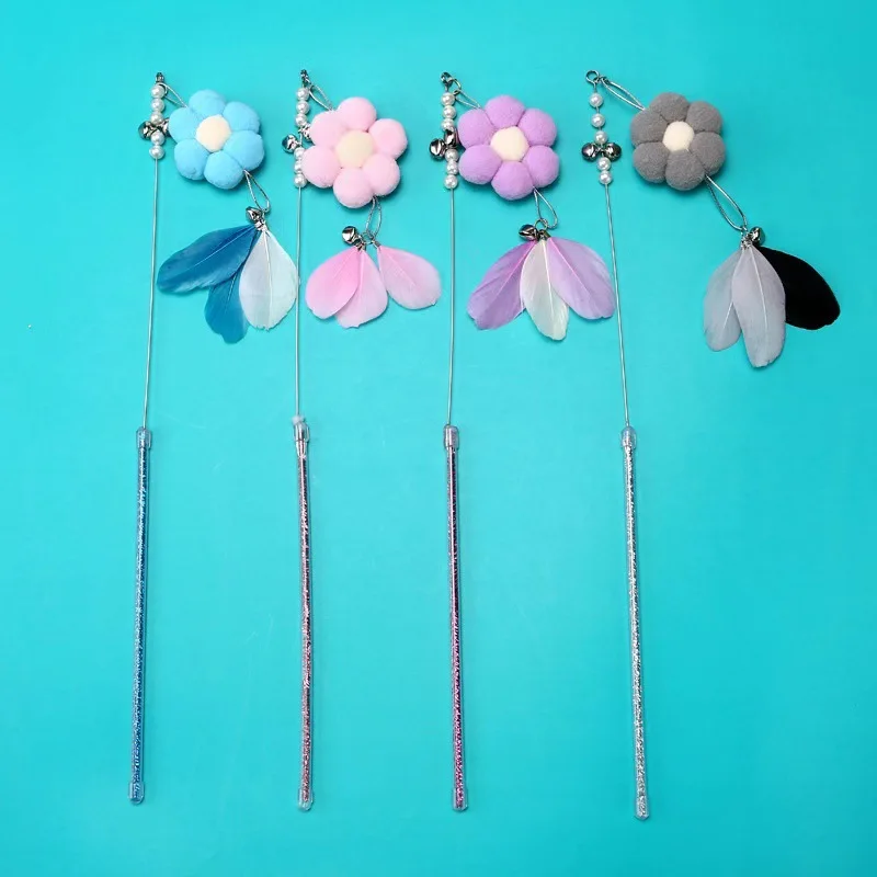de alambre de acero con plumas de flores para gatos, campana, juguete súper bonito, juguetes aéreos voladores para gatos, suministros interactivos para mascotas - imagen 3