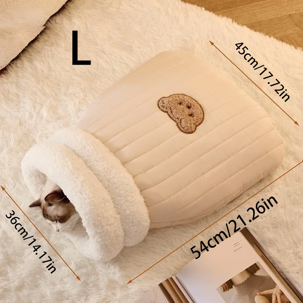 Nido de gato cálido para otoño e invierno, saco de dormir con agujero de perforación, nido cerrado para gatos pequeños, nido de seguridad para perros, cama de taladro - imagen 5