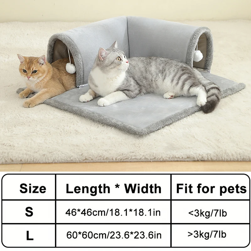 Acogedora cama para gatos con túnel para gatos de interior, cama de túnel multifuncional para actividades para gatos con bolas colgantes, cama para gatos con túnel
