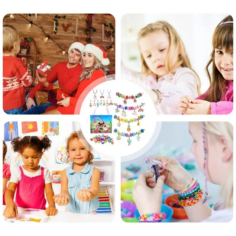 Kit de fabricación de joyas con cuentas DIY para niños, cuentas de joyería para niños, DIY, pulsera portátil para niños, suministros para hacer anillos, Kits de cuentas DIY para cumpleaños - imagen 4