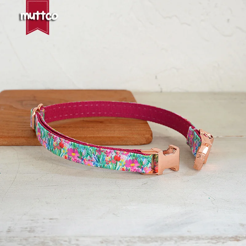 MUTTCO Venta al por menor Hermoso diseño de patrón de flores lindo collar hecho a mano Diseño único PINTURA ROSA GARDEN Collar de gato 2 tamaños UCC202 - imagen 2