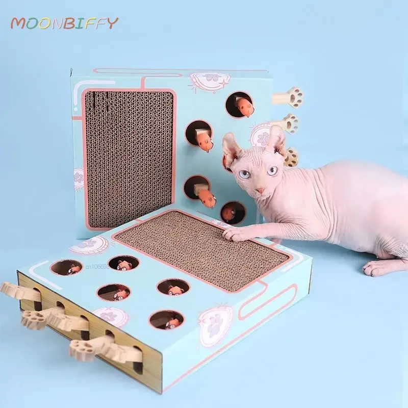 Tablero de rascado para gatos 3 en 1, juguete interactivo para gatos, caza de persecución, ratón con rascador, palo divertido para gatos, golpe, goppers, laberinto, juguete para jugar