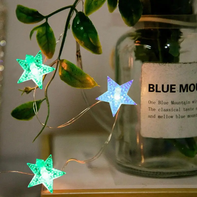 Luces LED de hadas con forma de estrella, cadena de alambre de cobre de 10 pies de largo, funciona con pilas, para interior y exterior, fiesta de navidad - imagen 5