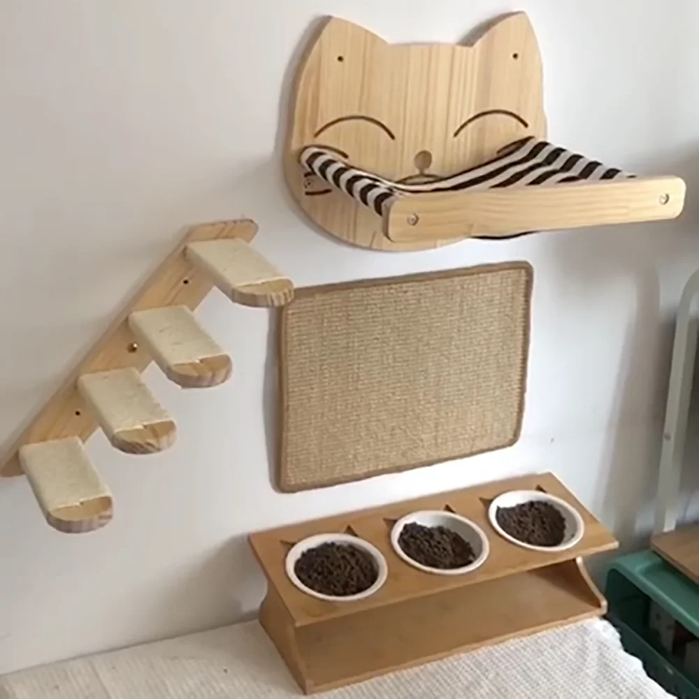 Hamaca de madera montada en la pared para gatos, juego de estantes de escalada, percha, escalera de Sisal, poste para rascar, camas, perchas estables para gatitos - imagen 3