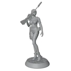 Miniatura resina Sniper Girl artesanal sin pintar y pintado a mano
