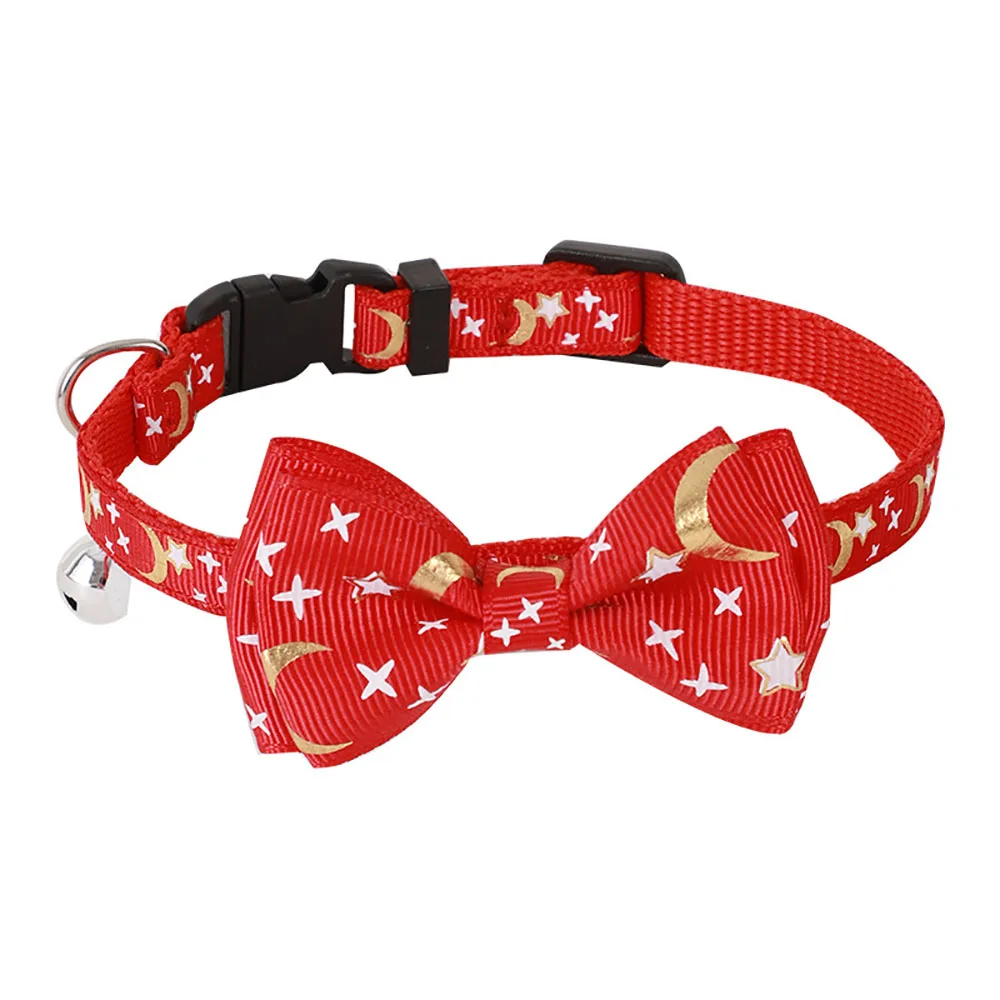 Collar de mascota con campana, cinta chapada en oro, lazo, estrella, Luna, gato, cachorro, nuevo - imagen 4