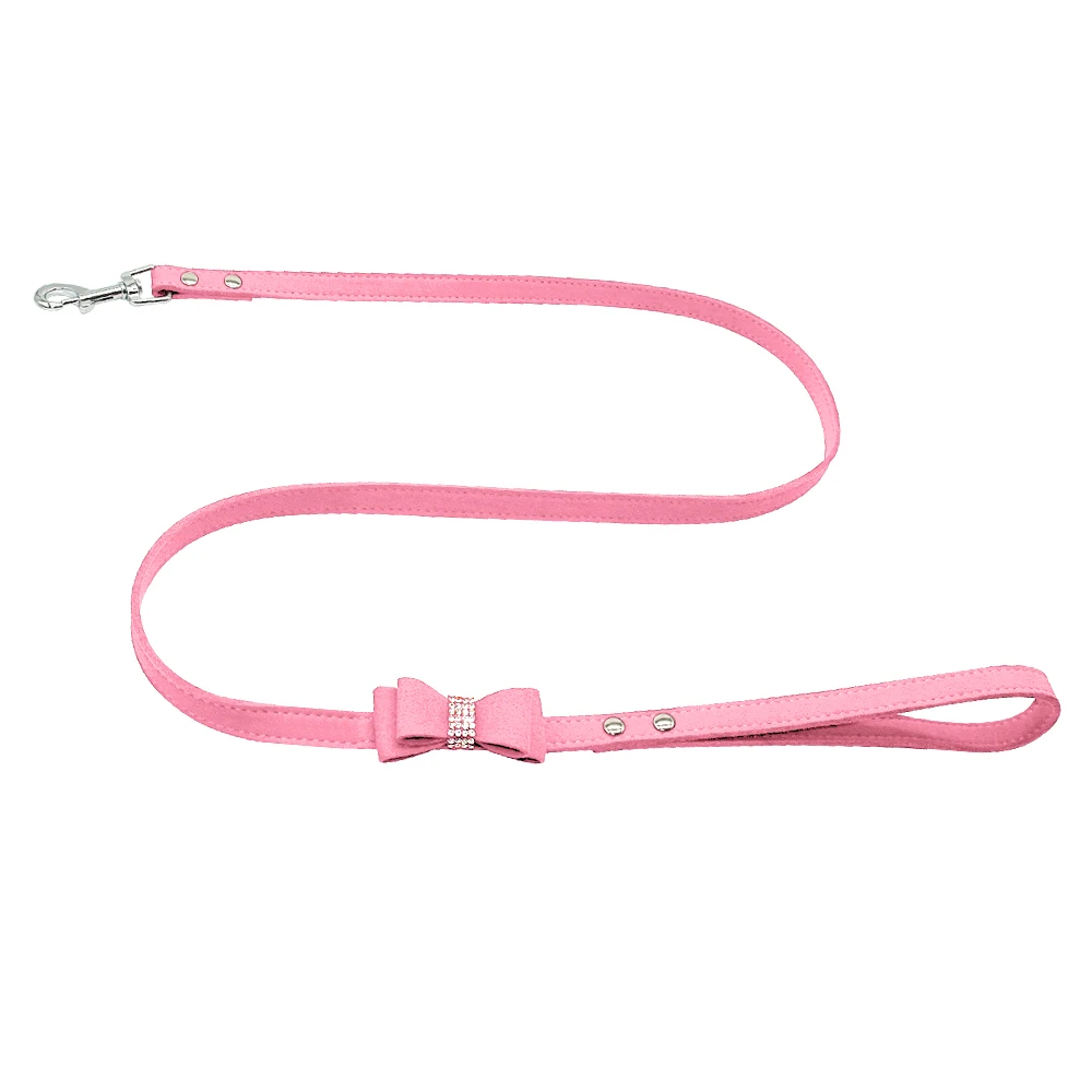 Seude Correa de cuero para perros, cuerda para perros pequeños y medianos, correas para caminar, correa con lazo de diamantes de imitación ostentosos, accesorios, suministros para mascotas, color rosa - imagen 2