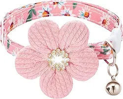 Collar floral separable para gatos - Diamantes de imitación y campana