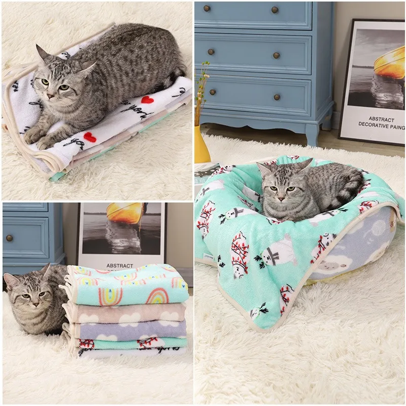 Mantas de franela para gatos, estera de cama cálida de lana para mascotas, funda protectora para sofá, almohadilla para dormir de nido suave para perros, manta de viaje al aire libre para cachorros y gatitos - imagen 2
