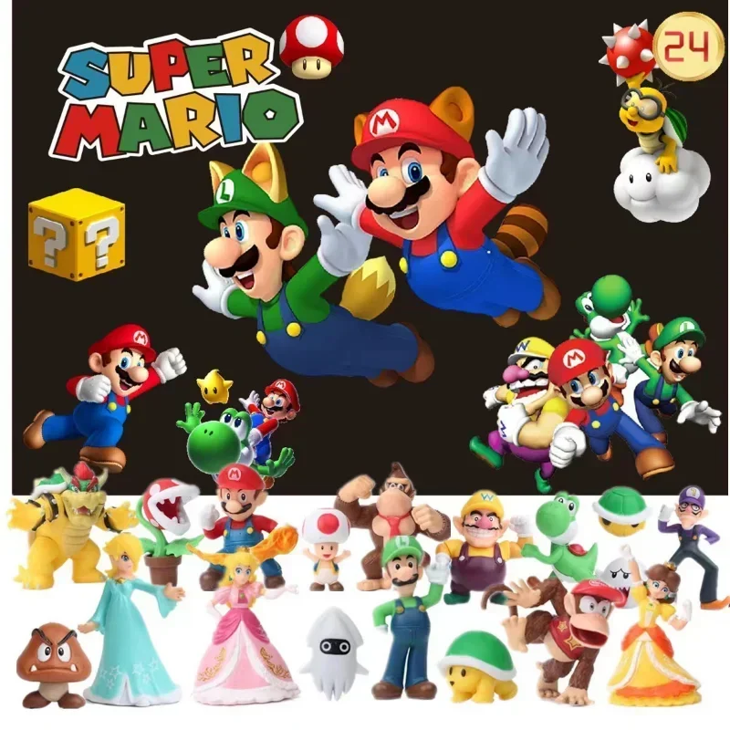 Caja de calendario de Adviento de Super Marios Bros, figura de acción de Anime bonita, adornos de muñecas pequeñas, calendario de Navidad de 24 días, juguete para regalo para niños - imagen 2