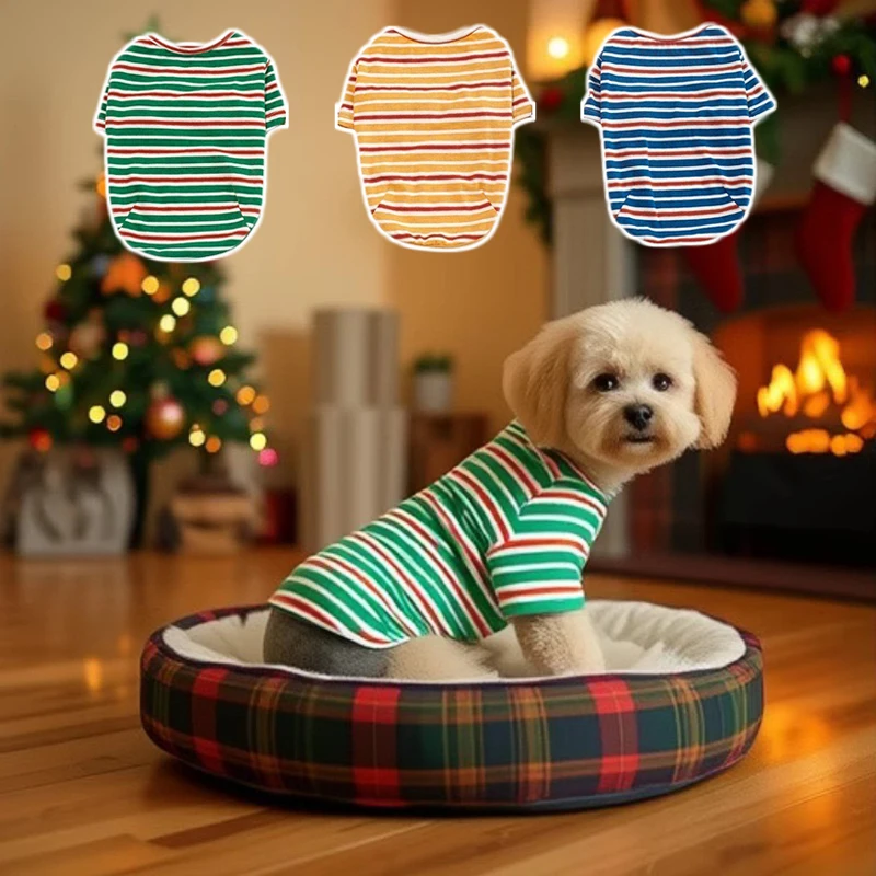 Ropa a rayas para mascotas para perros York, camiseta de algodón suave transpirable para gatitos, monos, sudaderas con parte inferior para cachorros de ocio al aire libre