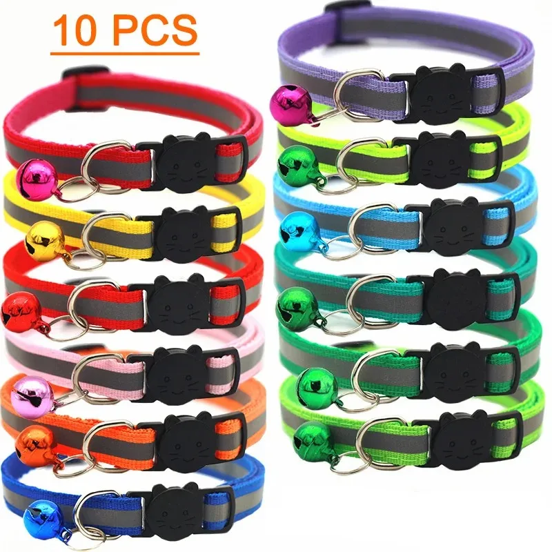 10 Uds. Collares al por mayor para Collar de gato con campana Collar ajustable Collar de gato cachorro gatito Dropshipping Collar de Gatos para mascotas - imagen 3
