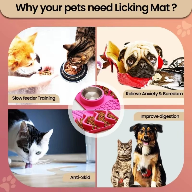 Estera de alimentación lenta para mascotas: silicona no tóxica (turquesa), herramienta mejorada para aliviar la ansiedad y el aburrimiento con cuenco de aluminio, 17x11x2 pulgadas - imagen 3