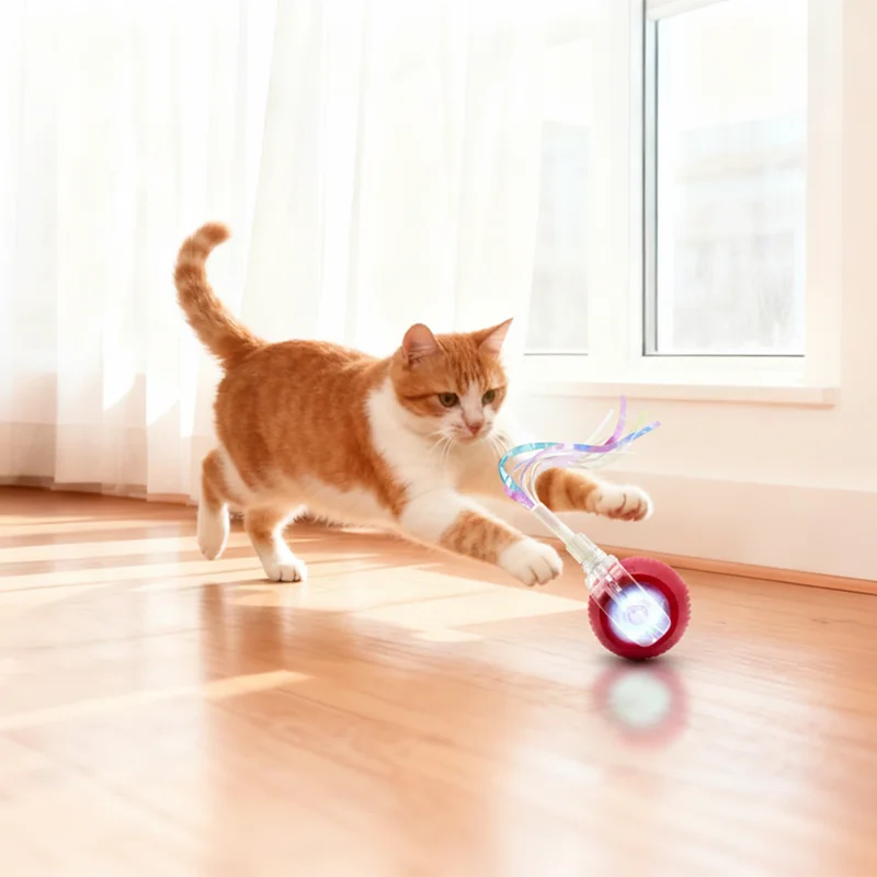 Juguete interactivo para gatos, bola mágica rodante automática para interiores, juguete para gatitos, bola rodante con Teaser de cola larga, juguete eléctrico inteligente para gatos - imagen 5