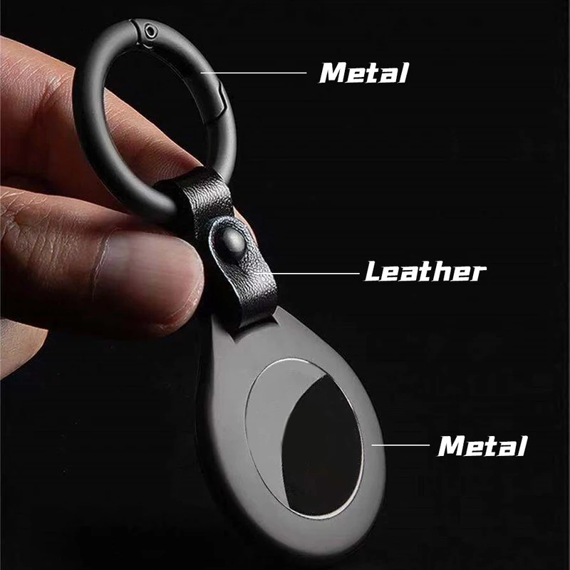 Funda de Metal de alta calidad para Apple Airtags, funda protectora para localizador de Apple, dispositivo antiarañazos con llavero de cuero - imagen 3