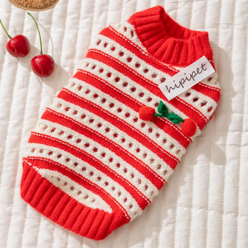 Ropa de invierno para perros, suéter para perros cereza, abrigo cálido de punto clásico para perros pequeños, ropa para cachorros de Chihuahua Bichon Yorkie, jersey para mascotas