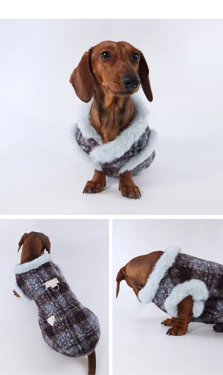 Detalle del tejido grueso del chaleco para perro Wiener