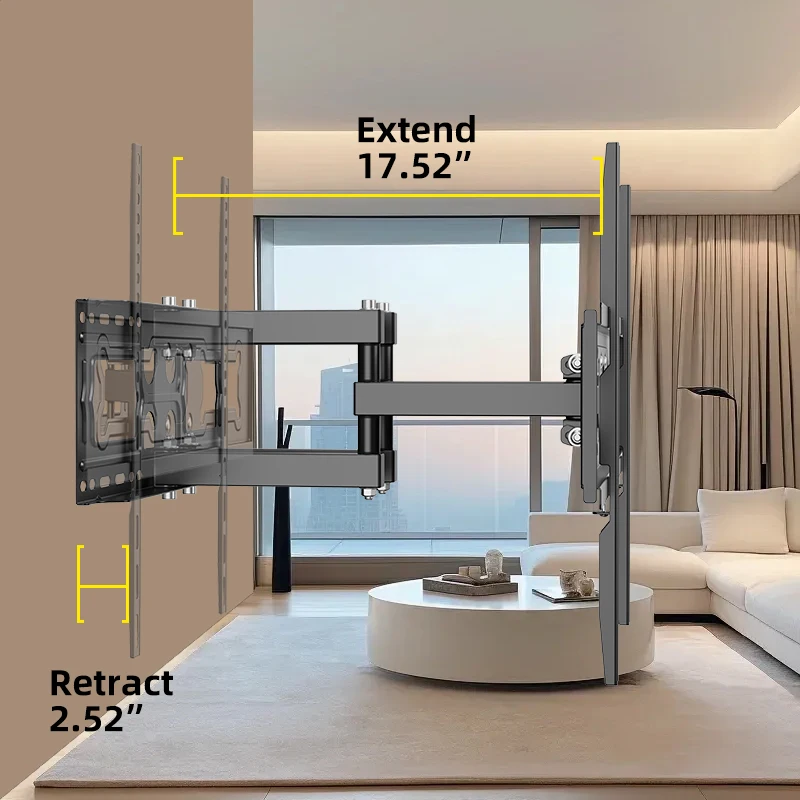 Soporte de pared Universal para TV de 32-70 pulgadas, brazo articulado de movimiento completo con inclinación giratoria, carga máxima extensible, 110 libras, fácil instalación - imagen 4