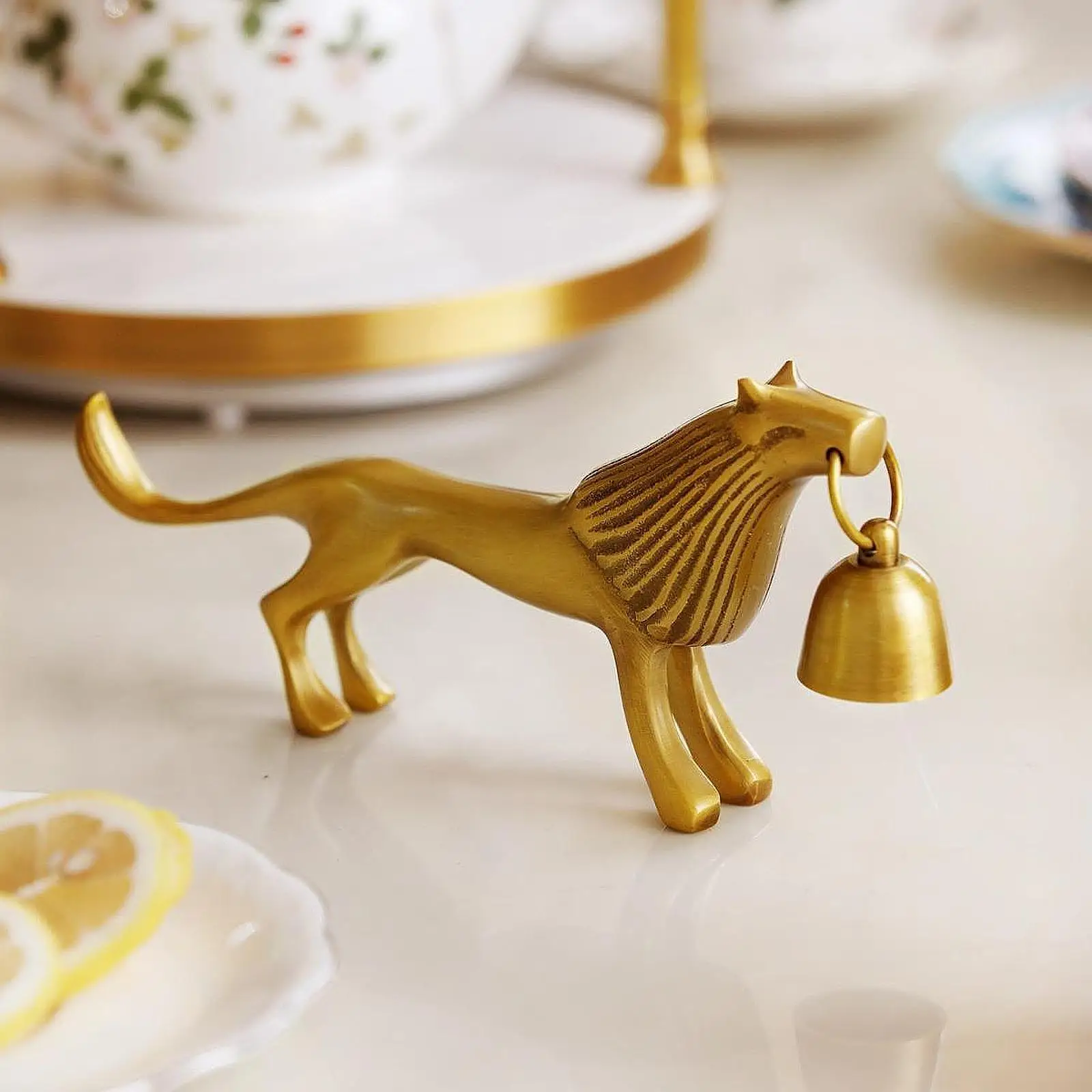 Christmas Lion Brass Candlesnuffer with Bell Desktop Ornament Accessories Versatile Decorative Sculpture Candle Stopper