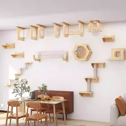 Estantes de madera montados en la pared para gatos, muebles para saltar, árbol trepador para gatos, poste rascador, hamaca, escaleras, juego, marco de escalada