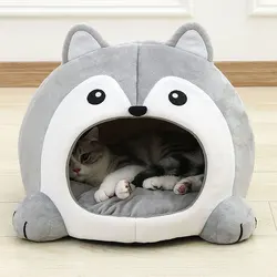 Cama suave para gatos y perros pequeños con cueva y cojín acolchado