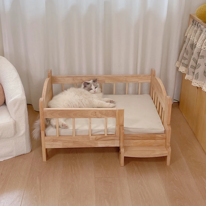 Cama para mascotas, valla de madera maciza a prueba de humedad, nido para perros y gatos, almohadilla de lavado desmontable de lona, suministros de muebles para mascotas, camas de decoración - imagen 3