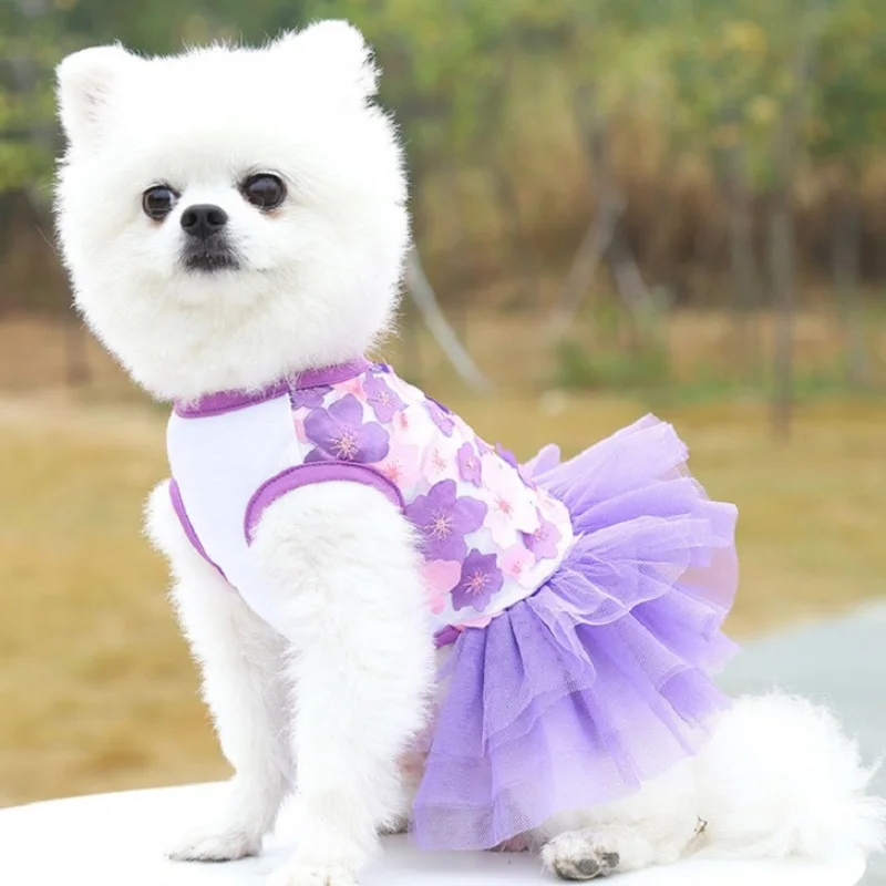 Vestido de tul con encaje, estampado floral para gatos y perros - imagen 2