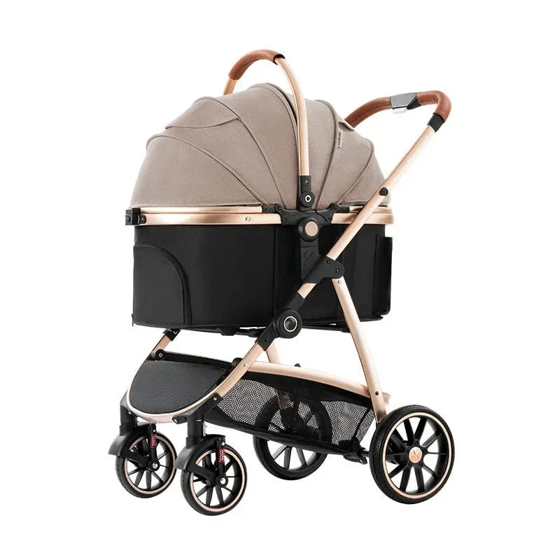 Cochecito para mascotas para perros, transporte portátil plegable desmontable, transpirable, a prueba de viento, carrito para mascotas de cuatro ruedas para gatos y perros - imagen 5