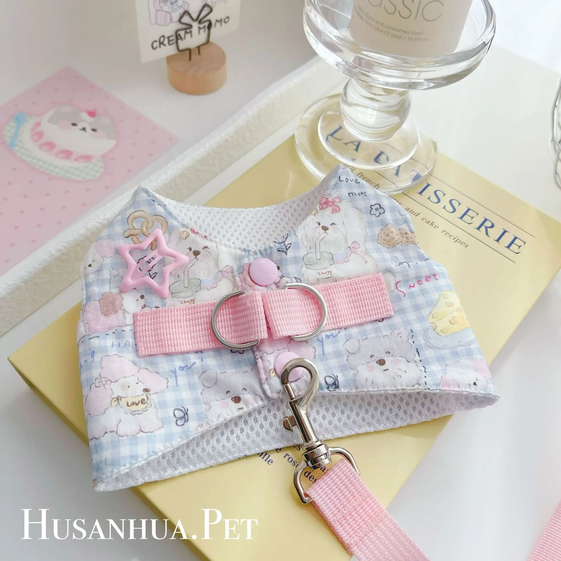 Conjunto de arnés para perro, ropa para perro, chaleco de mezclilla de color caramelo, bonito y juguetón, dobladillo con borla para perro pequeño, Chihuahua, peluche de verano